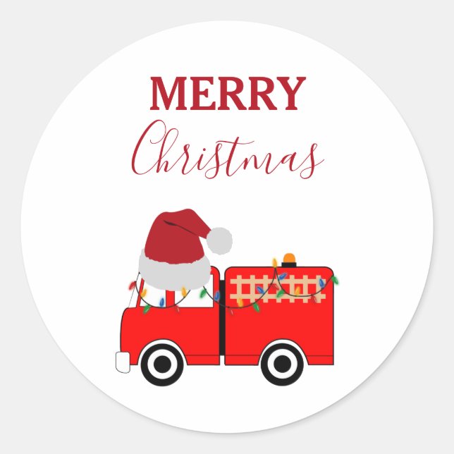 Christmas Red Fire Truck Classic Round Sticker (Front)