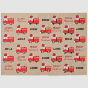Christmas Red Fire Truck Custom Name Kraft  Tissue Paper
