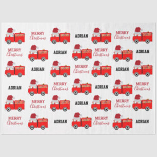 Christmas Red Fire Truck Custom Name Tissue Paper