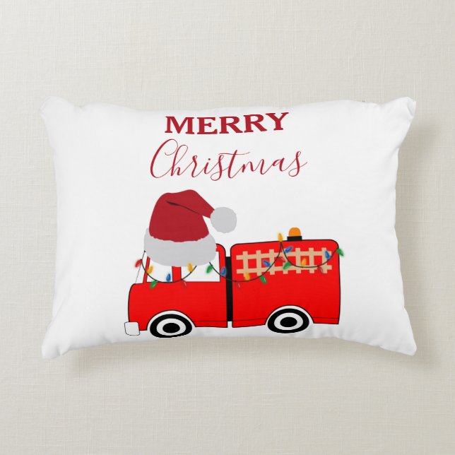 Christmas Red Fire Truck  Decorative Cushion (Front)