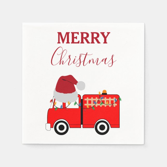 Christmas Red Fire Truck  Napkin (Front)