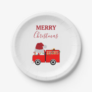 Christmas Red Fire Truck  Paper Plate