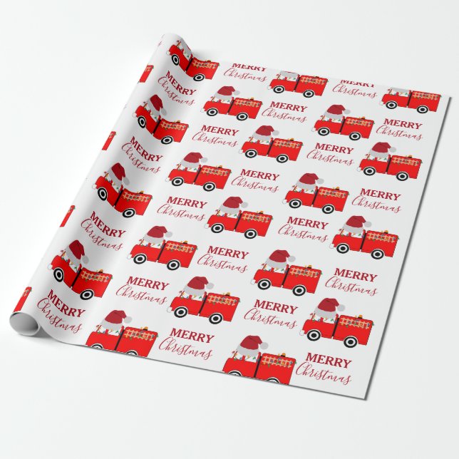 Christmas Red Fire Truck    Wrapping Paper (Unrolled)