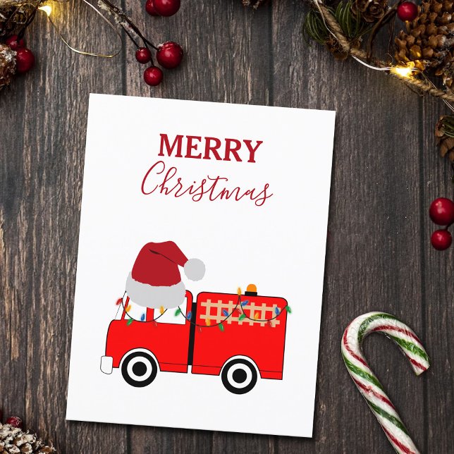 Christmas Red Fire Truck Xmas Holiday Postcard (Creator Uploaded)