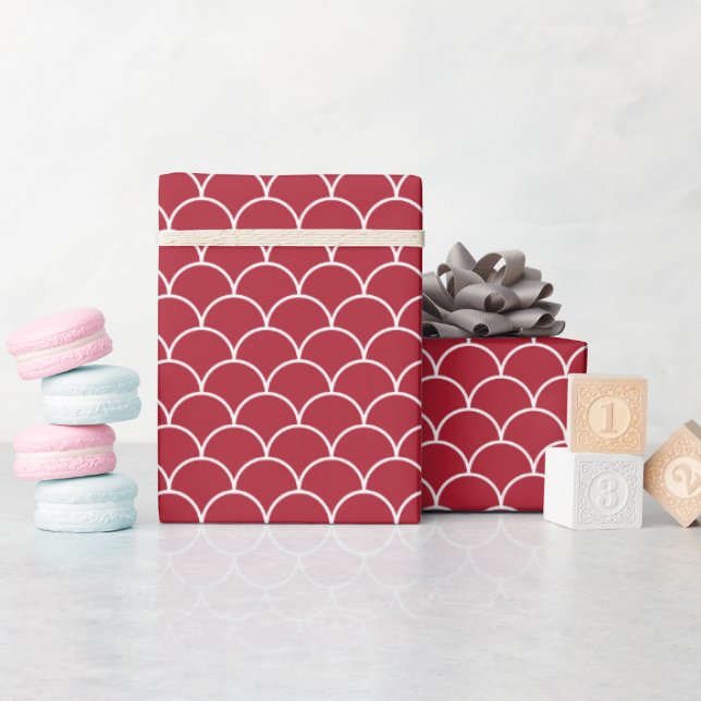 Christmas red fish scales pattern wrapping paper (Baby Shower)