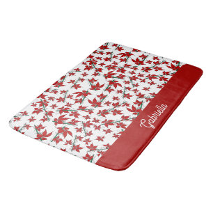 Christmas red floral botanical bath mat