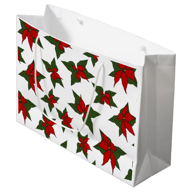 Christmas red floral botanical large gift bag (Front Angled)