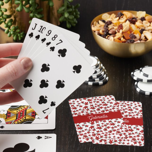 Christmas red floral botanical playing cards (In Situ)