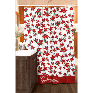 Christmas red floral botanical shower curtain