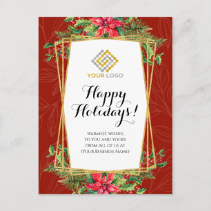 Christmas Red Floral Logo Business Postcard
