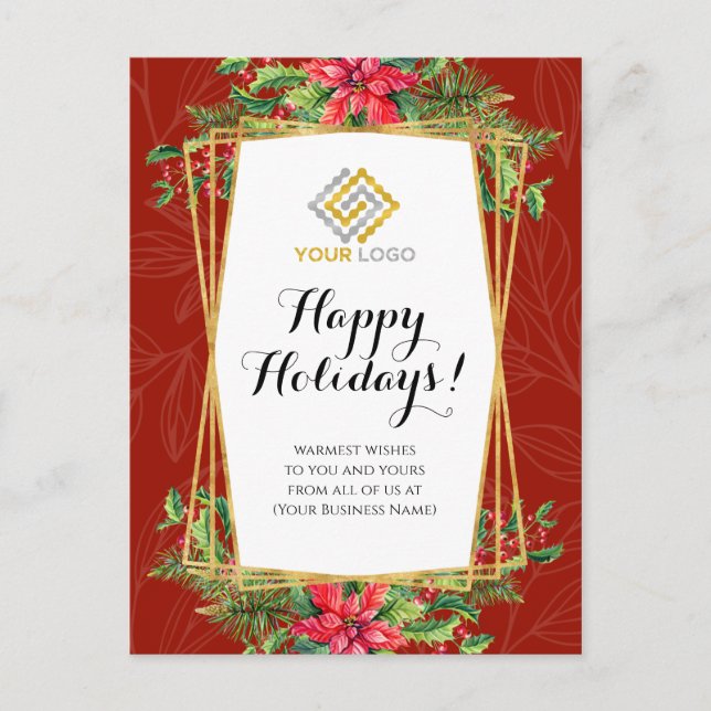 Christmas Red Floral Logo Business Postcard (Front)