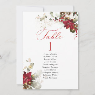 Christmas Red Floral Table Number Seating Chart