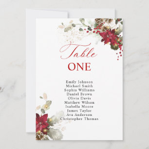 Christmas Red Floral Table Number Seating Chart
