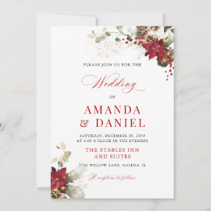Christmas Red Floral Wedding Invitation