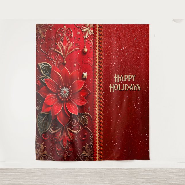 Christmas Red Flower Holiday Backdrop Tapestry (Front)
