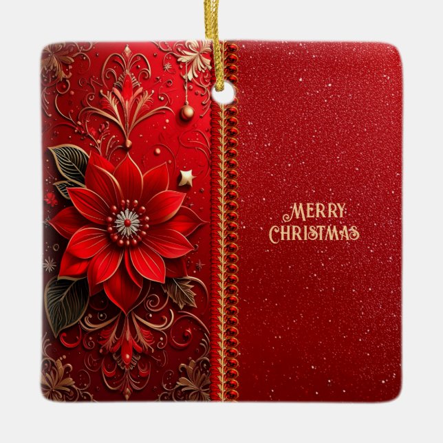 Christmas Red Flower Holiday Ornament (Front)