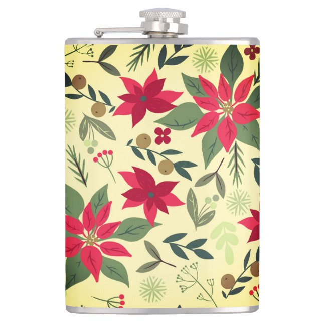 Christmas Red Flowers Pattern-11600 Hip Flask (Front)