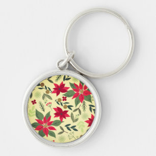 Christmas Red Flowers Pattern-11600 Key Ring