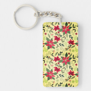 Christmas Red Flowers Pattern-11600 Key Ring