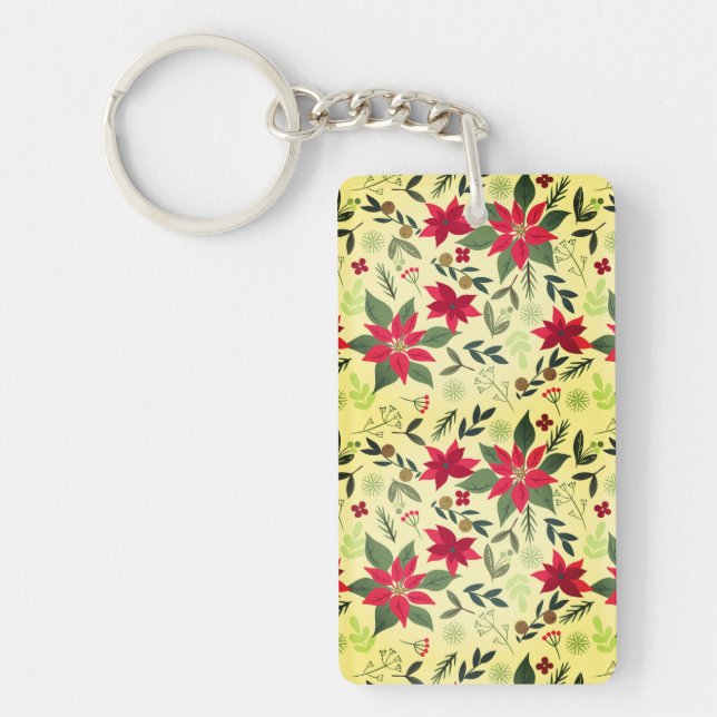 Christmas Red Flowers Pattern-11600 Key Ring (Front)