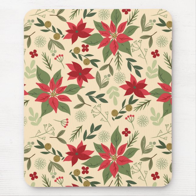 Christmas Red Flowers Pattern-11600 Mouse Mat (Front)