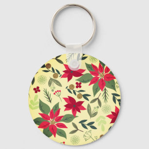 Christmas Red Flowers Pattern Key Ring