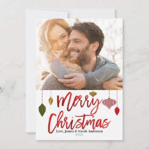 Christmas Red Foil Modern Ornaments Holiday Photo