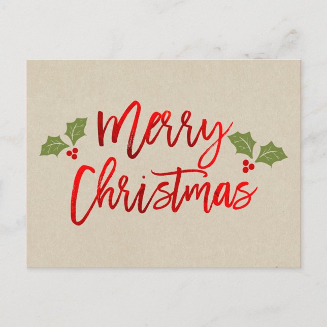 Christmas Red Foil Modern Script Holiday Kraft (Front)
