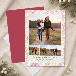 Christmas Red Foliage Photo Collage Elegant Holiday Card