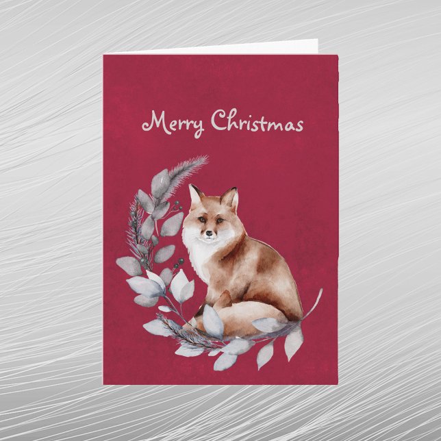 Christmas Red Fox Leaves Watercolor Holiday Card (Creator Uploaded)