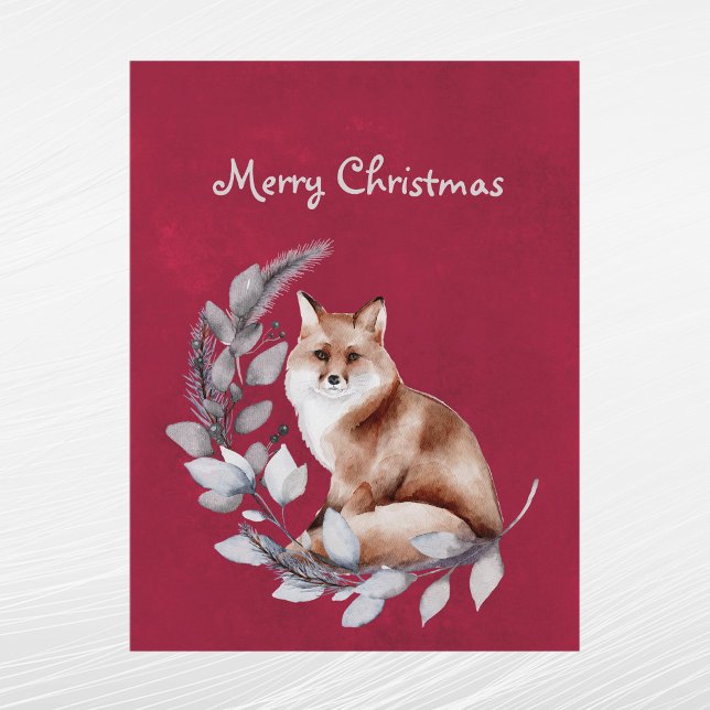 Christmas Red Fox Leaves Watercolor Holiday Postcard (Creator Uploaded)