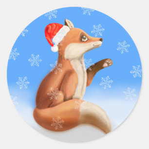 Christmas Red Fox Snow Winter Classic Round Sticker