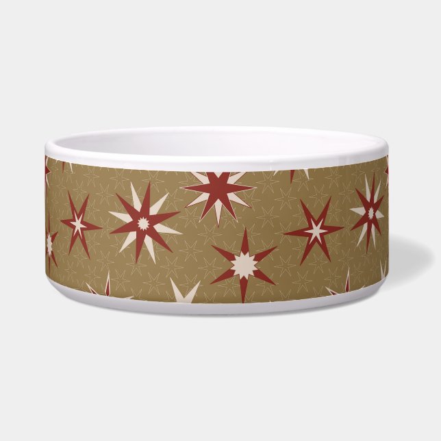  Christmas Red Geo Stars - on gold pattern. (Front)