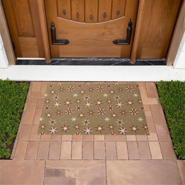  Christmas Red Geo Stars - on gold pattern. Doormat (Outdoor)