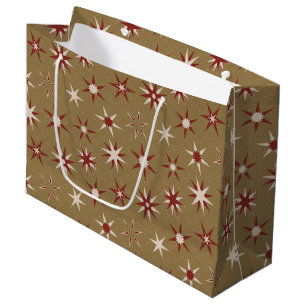 Christmas Red Geo Stars - on gold pattern. Large Gift Bag