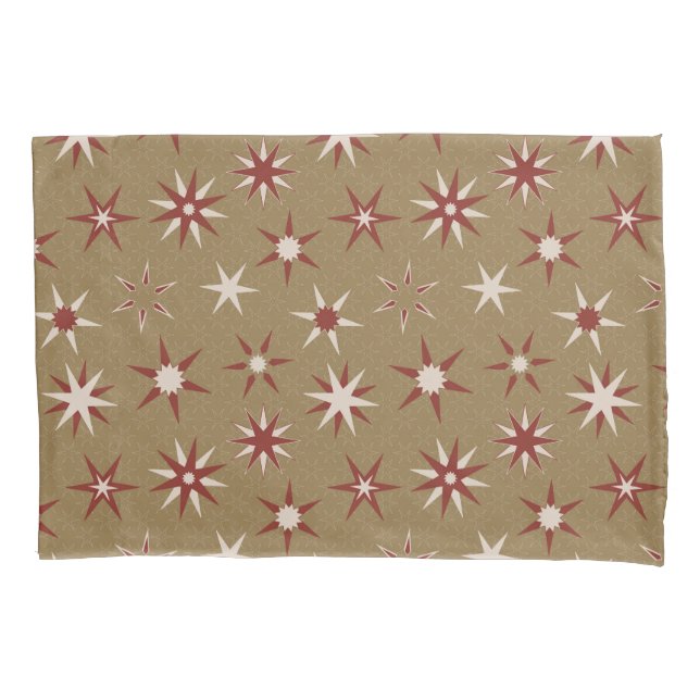  Christmas Red Geo Stars - on gold pattern. Pillowcase (Front)