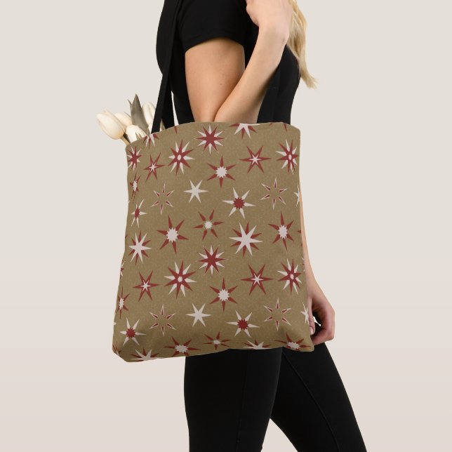  Christmas Red Geo Stars - on gold pattern. Tote Bag (Close Up)