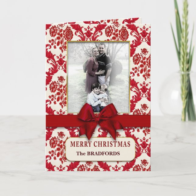 Christmas Red Gift with Bow Design Photo Insert Ho Holiday Card (Front)