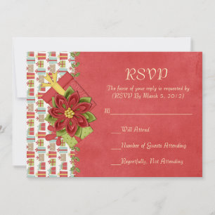Christmas Red Gifts Damask RSVP card