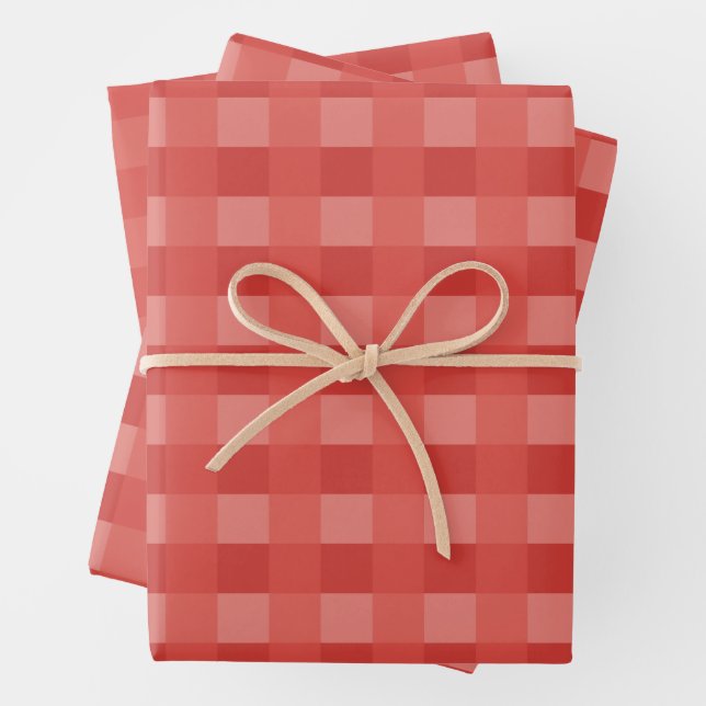 Christmas Red Gingham Pattern Chequered Wrapping Paper Sheet (In situ)