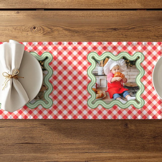 Christmas Red Gingham Photograph Holiday Decor  Short Table Runner (Creator Uploaded)