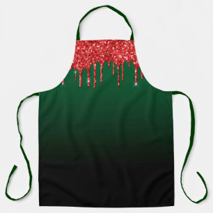 Christmas Red Glam Glitter Dripping on Green Apron