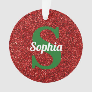 Christmas Red Glitter Initial Monogram Name Ornament