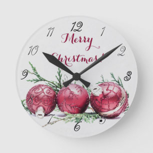 Christmas Red Glitter Ornaments Oil Painting Round Clock