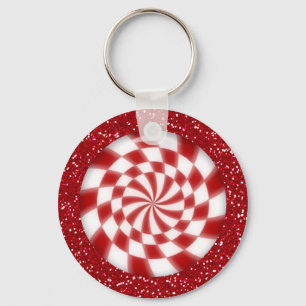 Christmas Red Glitter Peppermint Candy Keychain