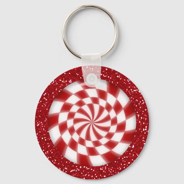 Christmas Red Glitter Peppermint Candy Keychain (Front)