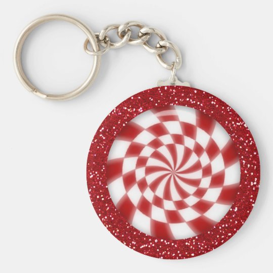 Christmas Red Glitter Peppermint Candy Keychain