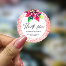 Christmas Red Glitter Poinsettia Thank you Wedding