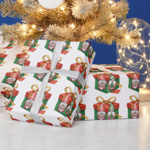 Christmas Red Gnome and a Green Gnome Wrapping Paper