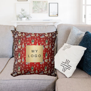 Christmas red gnomes farmhouse business logo cushion